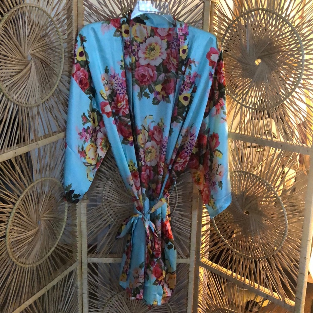Floral satin robe